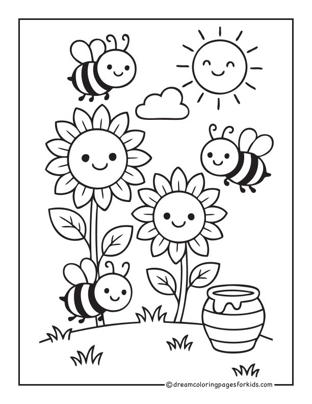 Smiling Sunflowers & Busy Bees 
