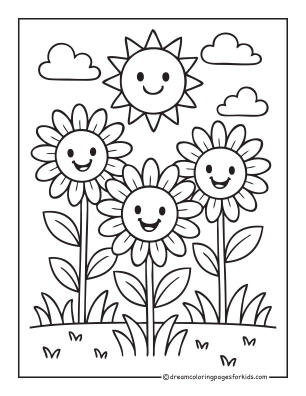 Three Happy Sunflowers in the Sunshine